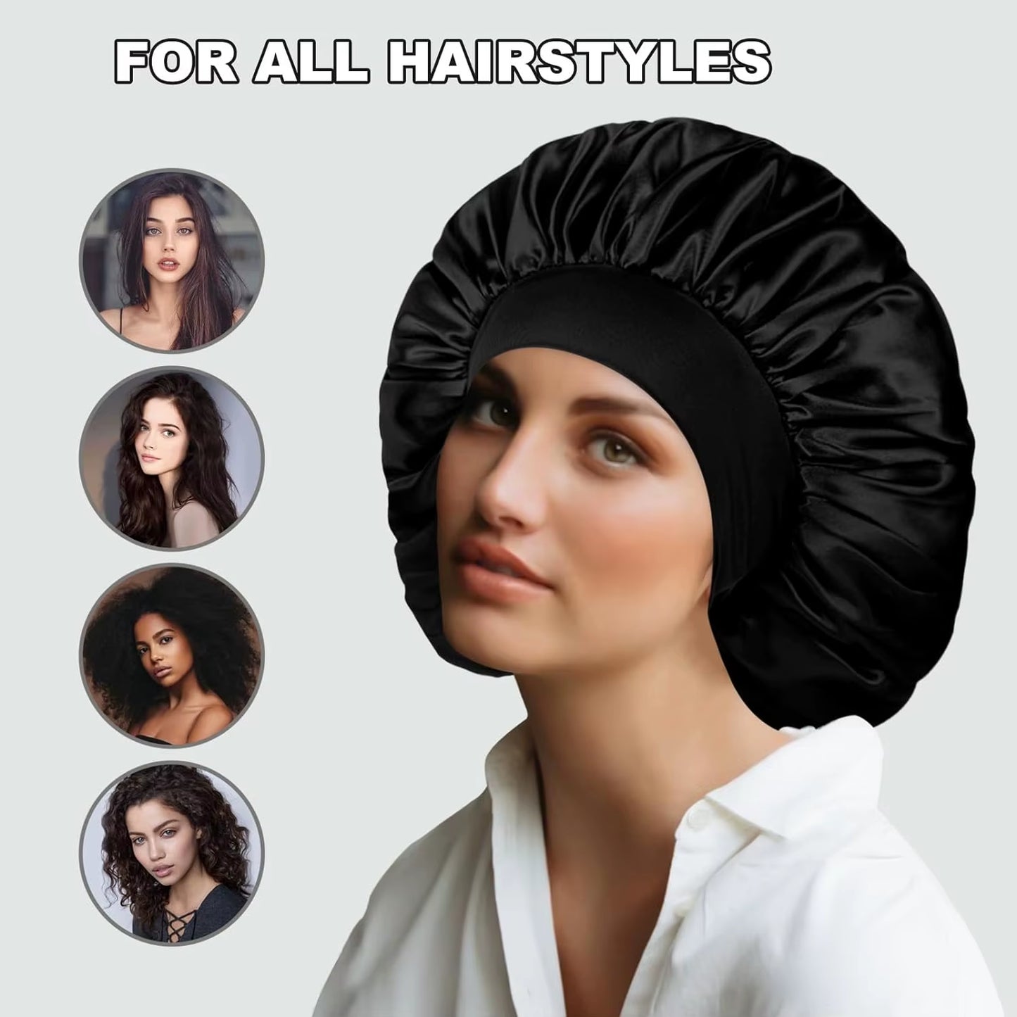 3Pcs Women'S Fashion Bonnet Large Wide Edge Elastic Hat Casual Sports Silk Smooth Suitable for Curled Straight Hair Sleeping Hat