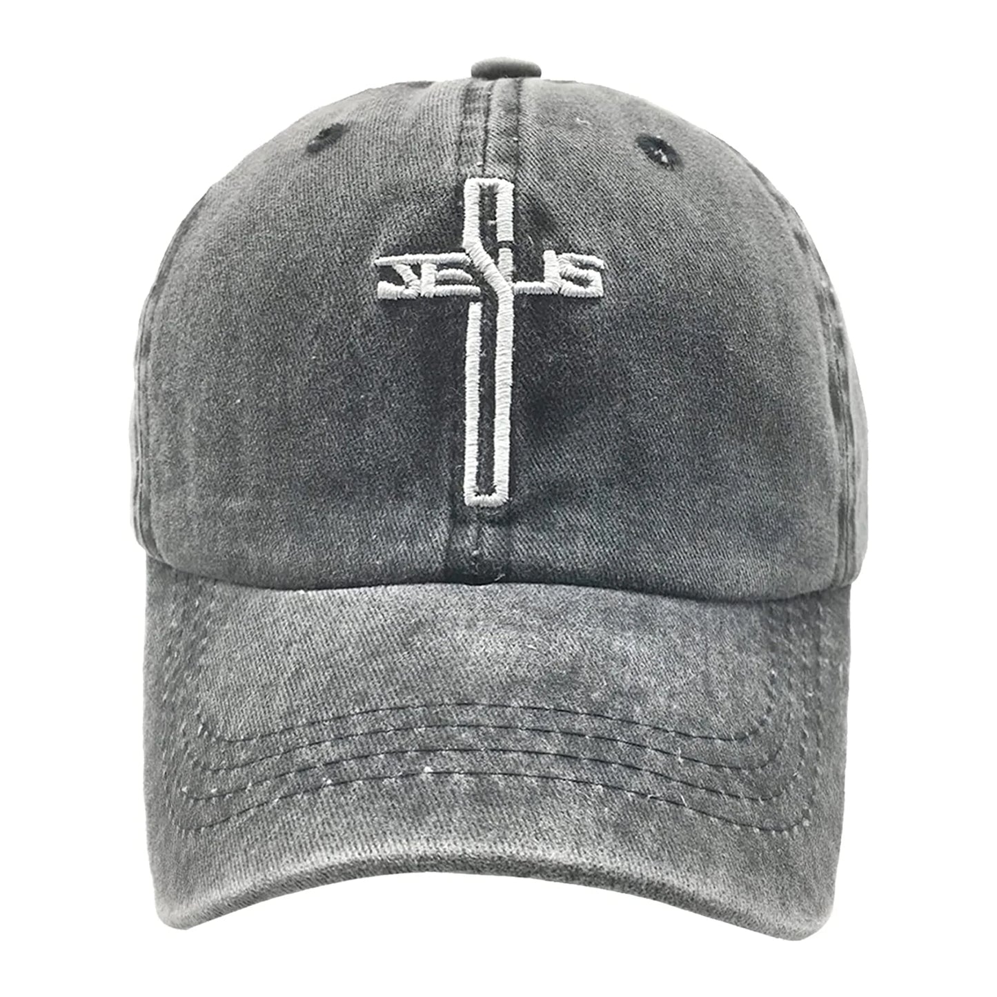 Christian Jesus Cross Hat, Embroidered Washed Baseball Cap, Ponytail Hats for Women