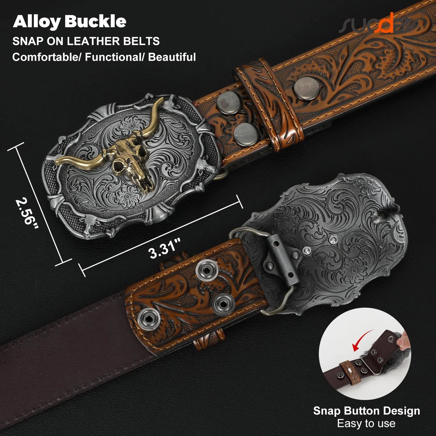 Men Western Leather Belts for Women,Cowboy Cowgirl Embossed Belts for Jeans Christmas Gifts