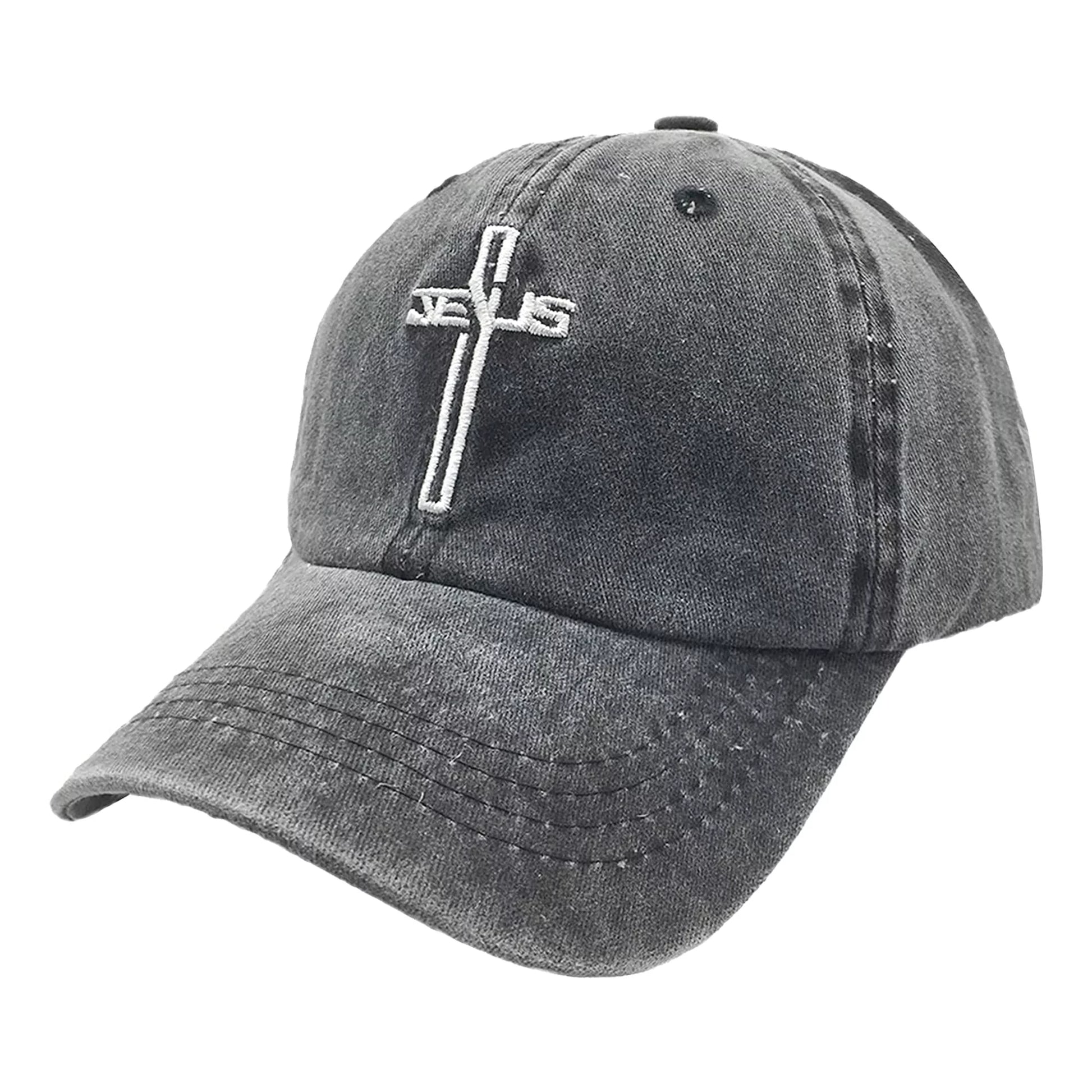 Christian Jesus Cross Hat, Embroidered Washed Baseball Cap, Ponytail Hats for Women
