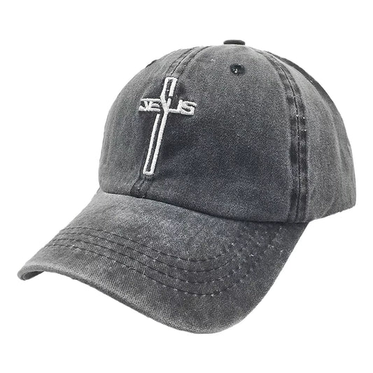 Christian Jesus Cross Hat, Embroidered Washed Baseball Cap, Ponytail Hats for Women